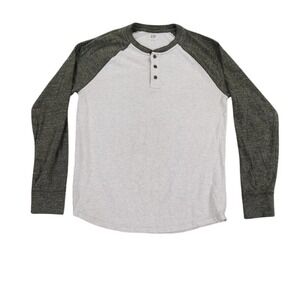 GAP Henley Shirt‎ Mens Large Heather Gray Green Raglan Color Block